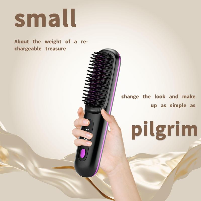 Portable Rechargeable Hair Straightener Brush, Wireless Hair Straightener, Multi-temperature Adjustable Hair Hair Styling Tool for Home & Travel