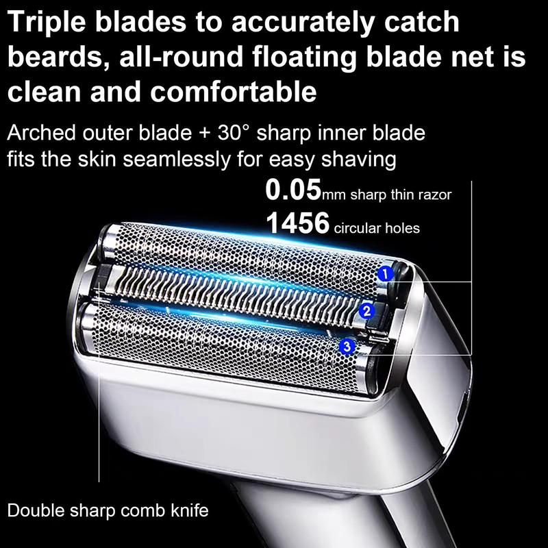 Rechargeable Electric Shaver, Waterproof Beard Razor with Digital Display & Removable Blade, Men's Grooming Tool for Home Travel