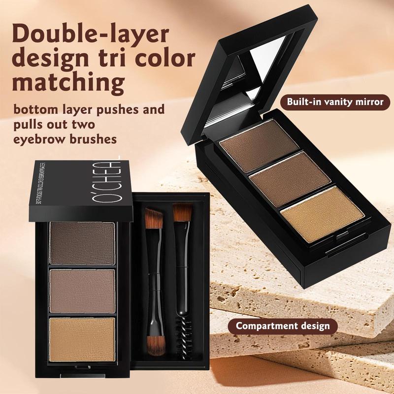 3-color Eyebrow Powder Palette with Brush, 1 Box Long Lasting Waterproof Eyebrow Powder, Professional Eye Makeup Products for Women