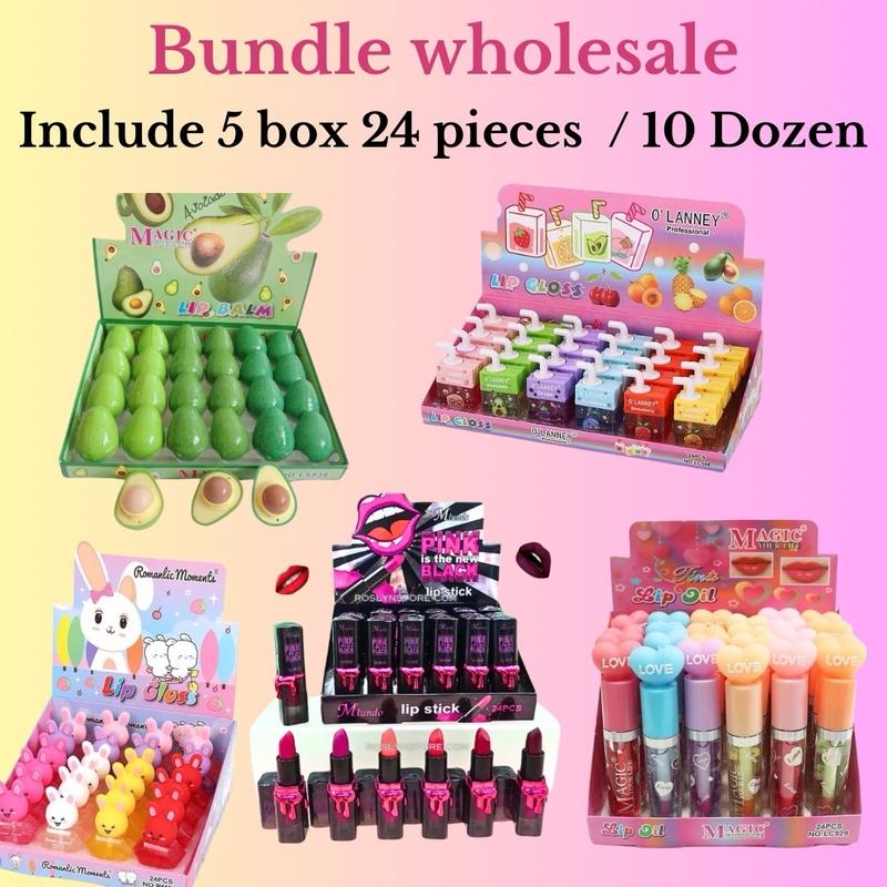 Bundle Wholesale: 5 Box (24 Pieces) Lipstick, Lipgloss, Perfume, Pen Box, and More Makeup Cosmetic Glossy Lip Care