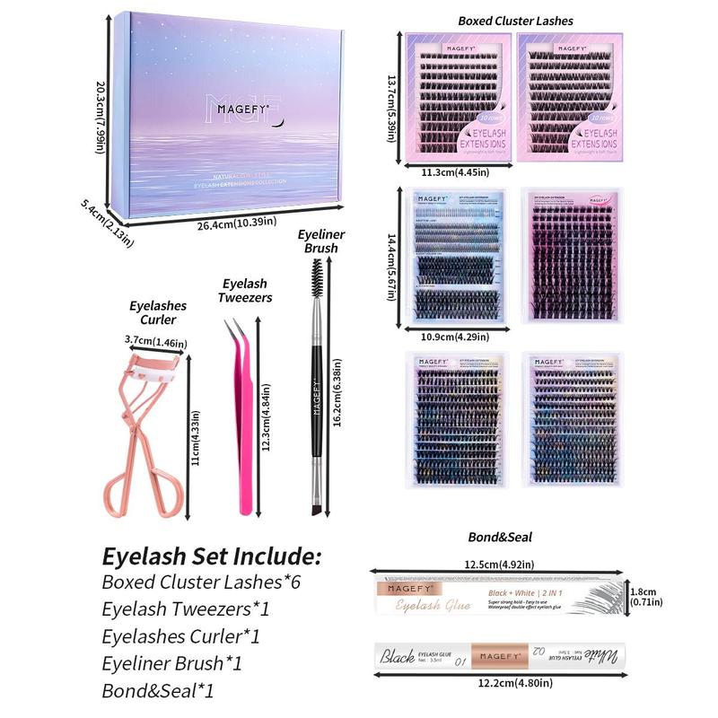 Professional Eyelash Combination Set with Gift Box, Cluster Eyelashes & Eyelash Tweezers & Eyelash Glue & Eyelash Brush & Eyelash Curler, Christmas, Christmas Gift