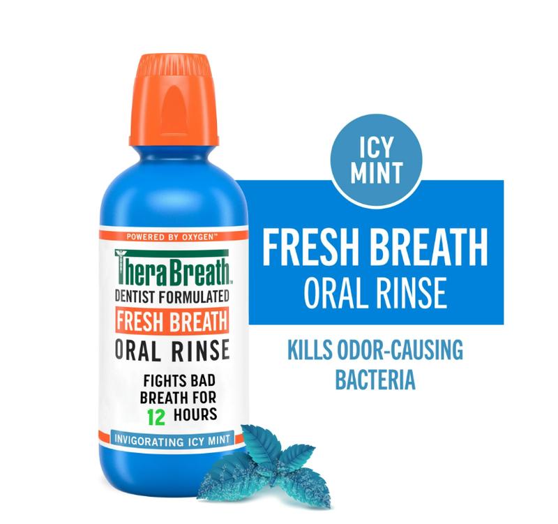 TheraBreath Fresh Breath Alcohol-Free Mouthwash, Mouth Rinse for Adults, Icy Mint, 16 fl oz