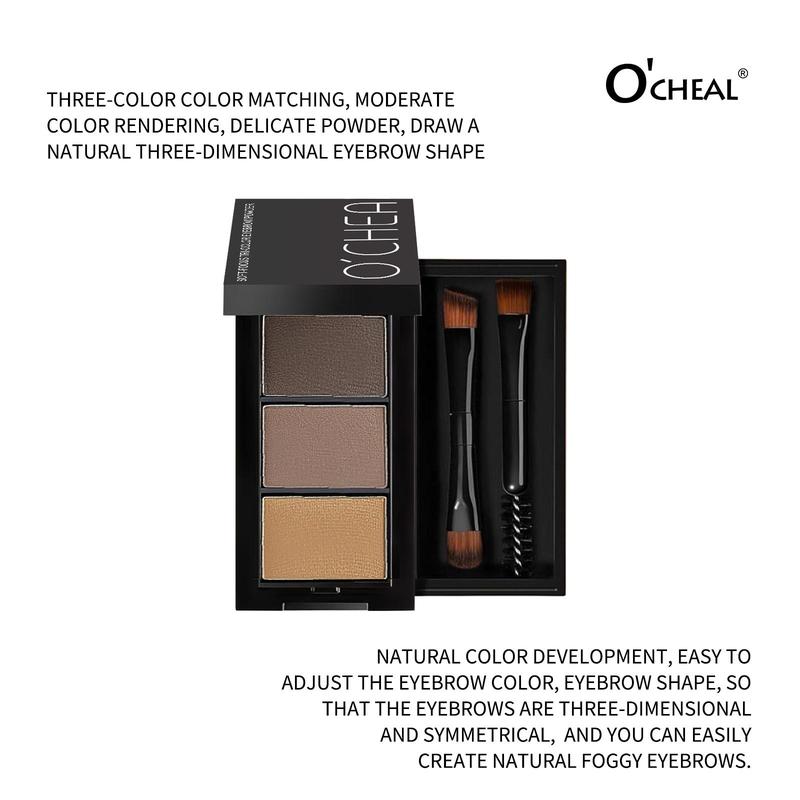 3-color Eyebrow Powder Palette with Brush, 1 Box Long Lasting Waterproof Eyebrow Powder, Professional Eye Makeup Products for Women