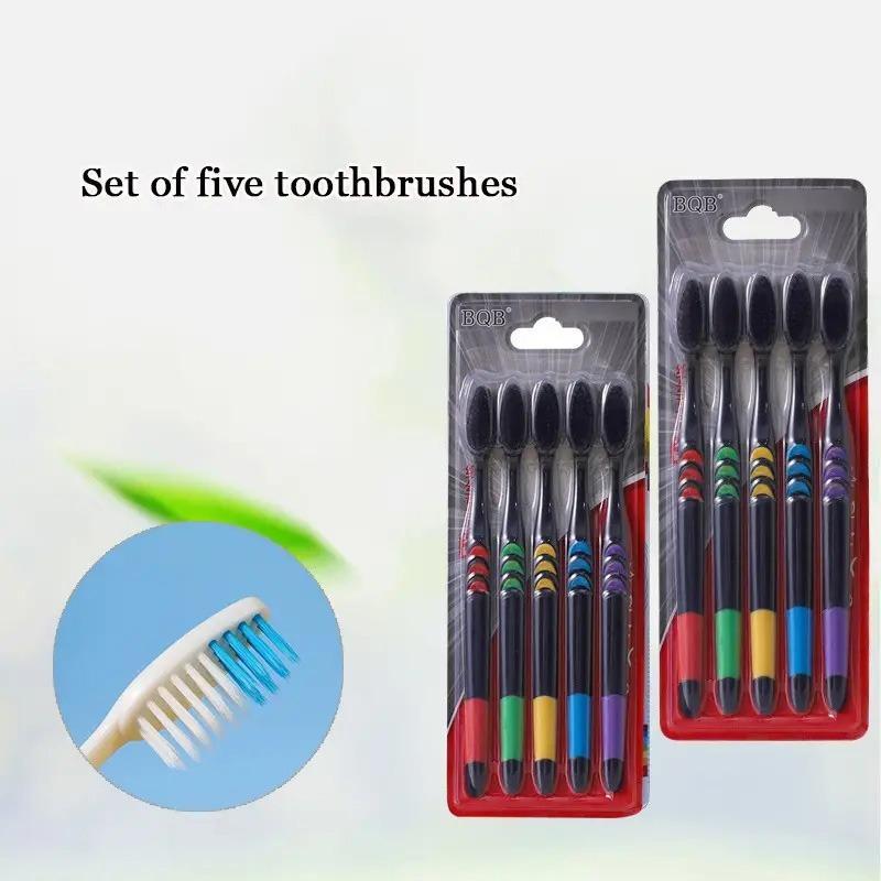 5pcs Soft Bristle Toothbrush for Adults & Family, Portable Travel Tooth Brush with Anti-Slip Handle, Deep Cleaning Tooth Protecting Toothbrushes for Daily Oral Care