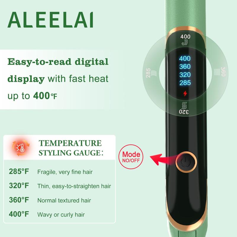 ALEELAI Hair Straightener, Salon Comfort Double Ceramic Flat Iron, 3D Foating Plates, flexible swivel, Auto Shut-off, Straightener and Curler, Dual Voltage straightener  clip good 2 in 1