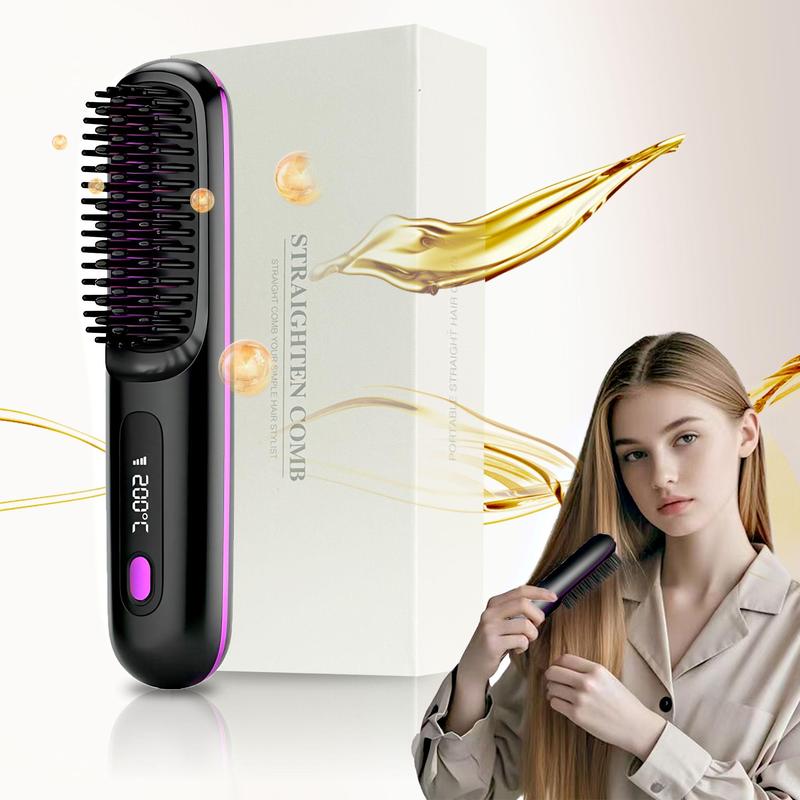 Portable Rechargeable Hair Straightener Brush, Wireless Hair Straightener, Multi-temperature Adjustable Hair Hair Styling Tool for Home & Travel