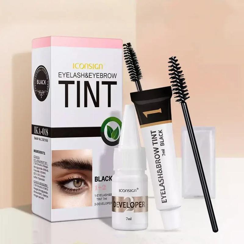 Semi-Permanent Eyelash Eyebrow Tint Kit 2 in 1 Waterproof Quick Tint Eyebrow Enhancement Long Lasting Black Brown Eyebrow Cosmetic Makeup