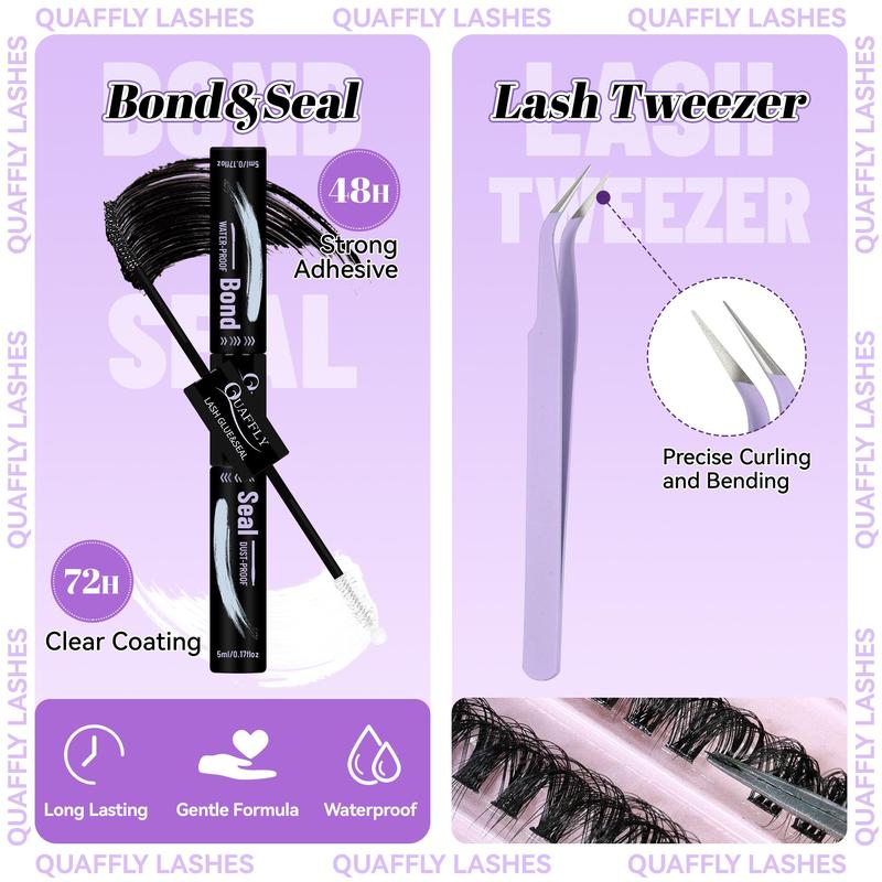 Eyelash Extension Kit, 1 Set Mixed Length & Style Cluster False Eyelashes Eyelash with Glue & Remover & Tweezers & Headband & Wrist Strap & Eyelash Curler, Christmas Gift