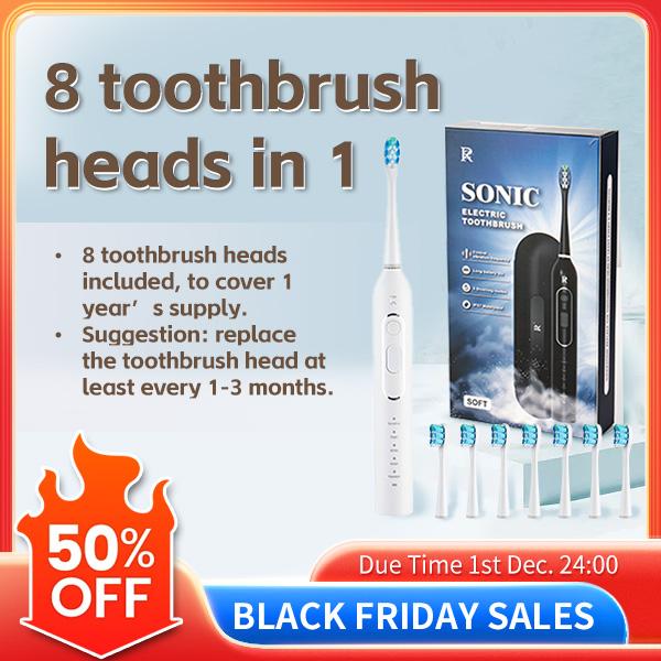 Electric toothbrush + 1 host & 8 3D brush heads + 5 brushing modes+ control vibration frequency  + 39000 times min + travel box + IPX7 waterproof + long battery life