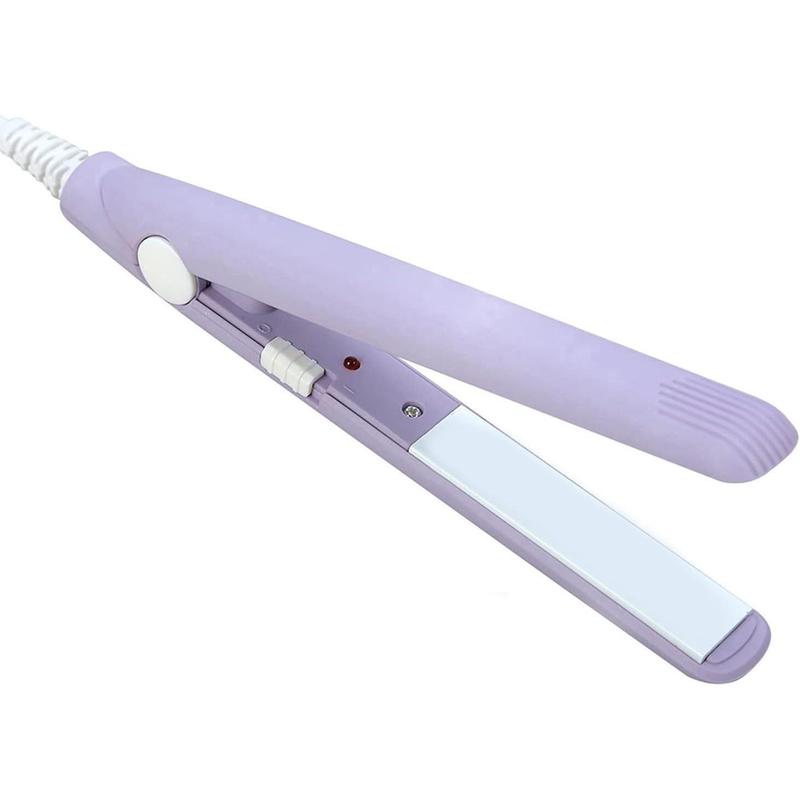 Mini Hair Straightener 2 in 1 Straight and Curly Hair Flat Iron Ceramic Tourmaline Plate 100-240V 20W US Plug (Purple)