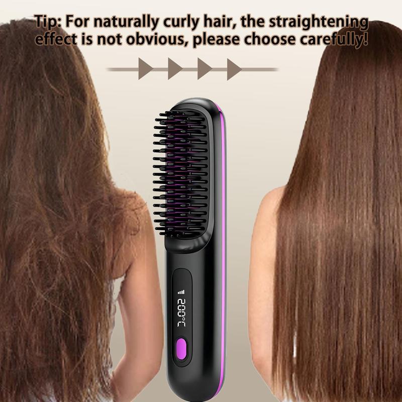 Portable Rechargeable Hair Straightener Brush, Wireless Hair Straightener, Multi-temperature Adjustable Hair Hair Styling Tool for Home & Travel