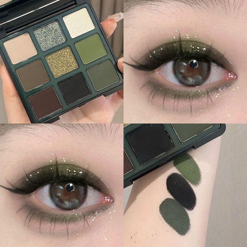 9 Color Eyeshadow Palette, 1 Count Black & Green Tone Eye Shadows Palette, Long Lasting Shimmering Eye Shadow for Vintage Styles, Christmas Gift