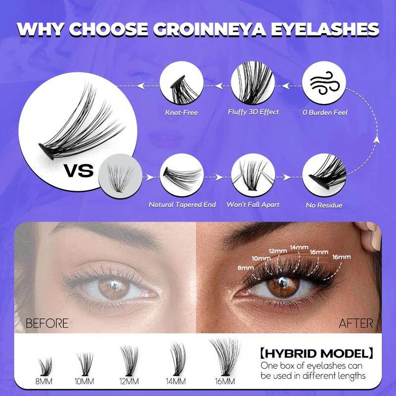 GROINNEYA Cluster Lashes Natural Eyelash Extension Volume Individual Lashes Mixed Tray Faux Mink Lashes Cilias Makeup GROINNEYA