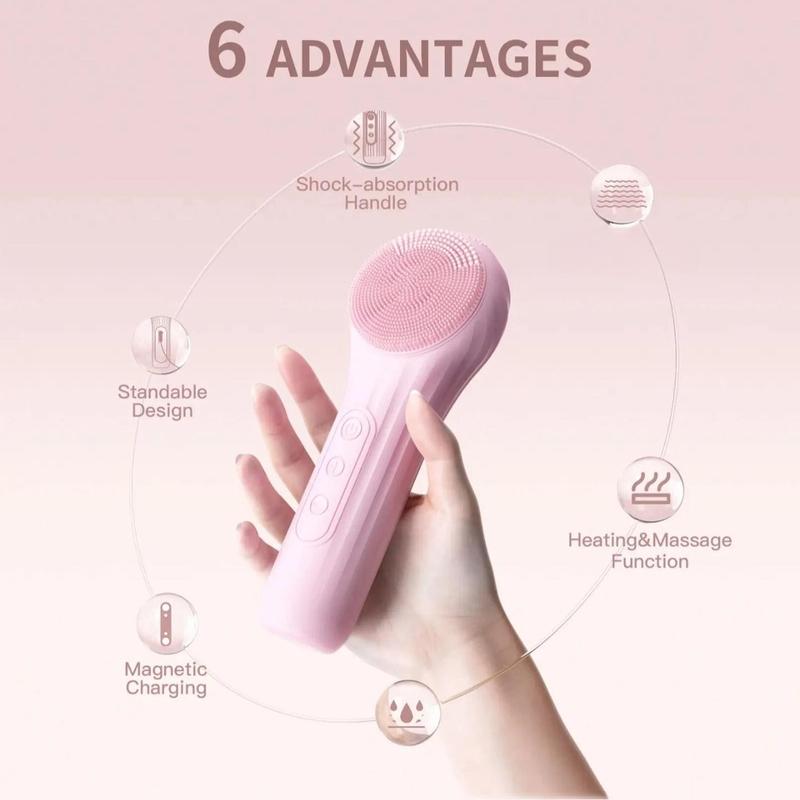 Rechargeable Hot Compress Massage, Silicone Facial Cleanser, Heatable Vibrating Face Scrubber with Massage, USB Rechargeable,Silicone Face Scrubber for Women & Men, Comfort Face Care Products, Holiday Gift