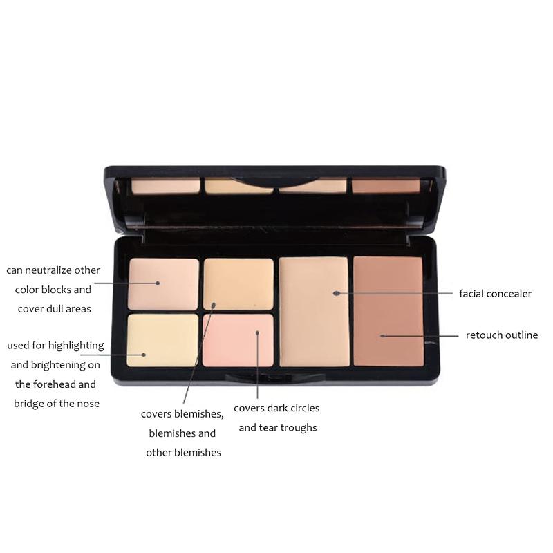 Concealer Contour Palette, 6 In 1 Color Correcting Concealer Contour Makeup Palette, Contouring Foundation Highlighting Makeup Kit for Dark Circles, Blemish With 2 Packs Brush (2#)