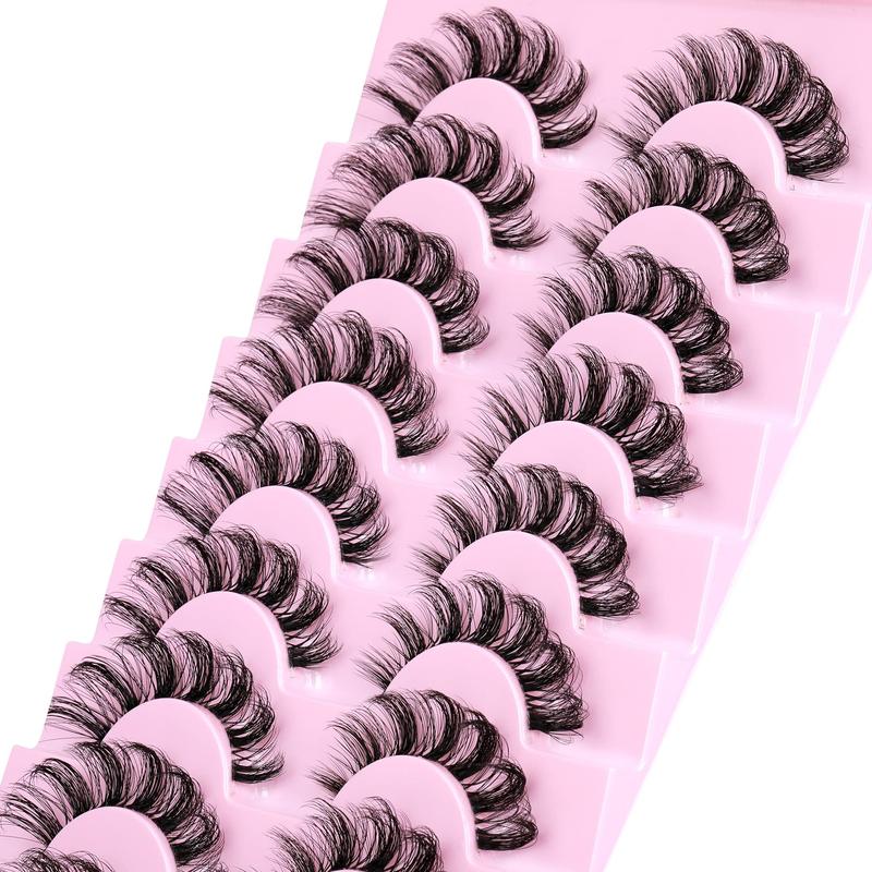 9 Pack Lashes Clear Band False Eyelashes Natural Look D Curl Curly Fake Lashes Strip Faux Eyelashes