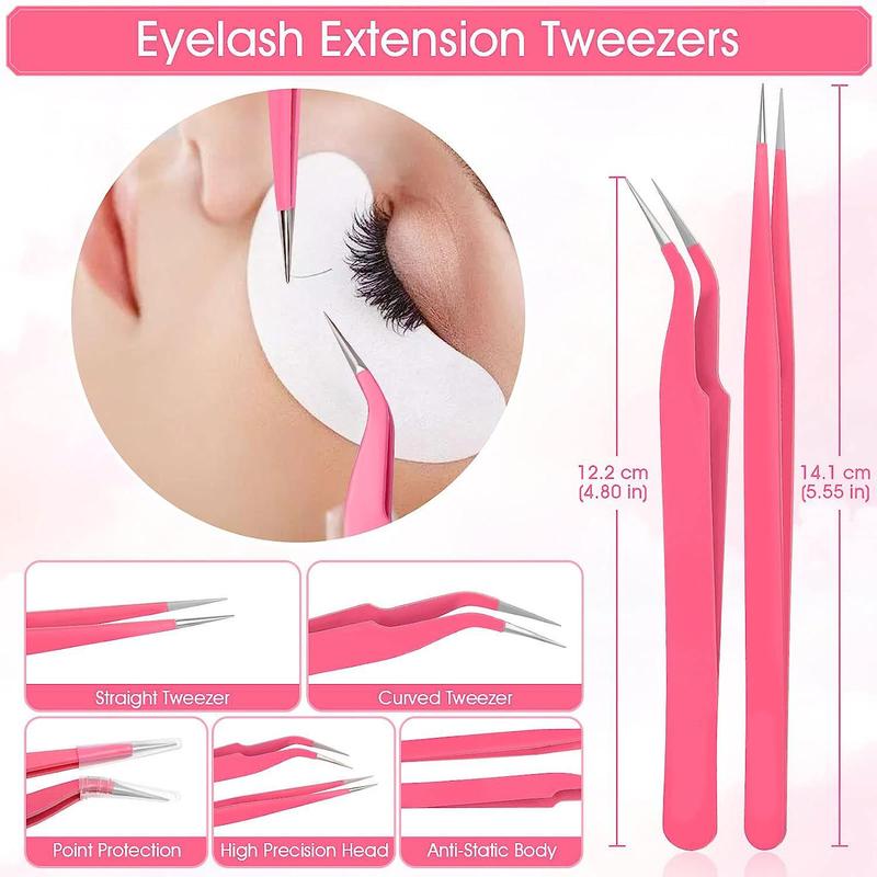 Eyelash Extension Tool Set, Including 1 Count Eyelash Fan, 2 Counts Tweezers, 100pcs Eyelash Swabs, 50pcs Brushes, 100pcs Glue Ring, 2pcs Tapes, 10pcs Eye Patch