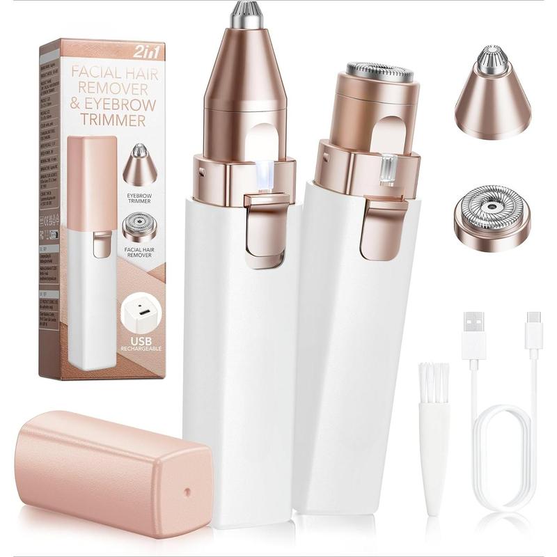 Rechargeable 2-in-1 Eyebrow Trimmer & Facial Hair Remover for Women - Painless Electric Device for Eyebrows, Lips & Peach Fuzz Comfort