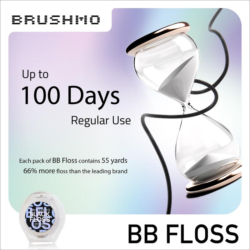 Brushmo Black Floss (BB Floss) Expand Dental Floss, 2 Spools (110 yd), Shred Resistant, All Natural Microcrystalline Waxed, Non-Toxic PTFE & PFAS Free