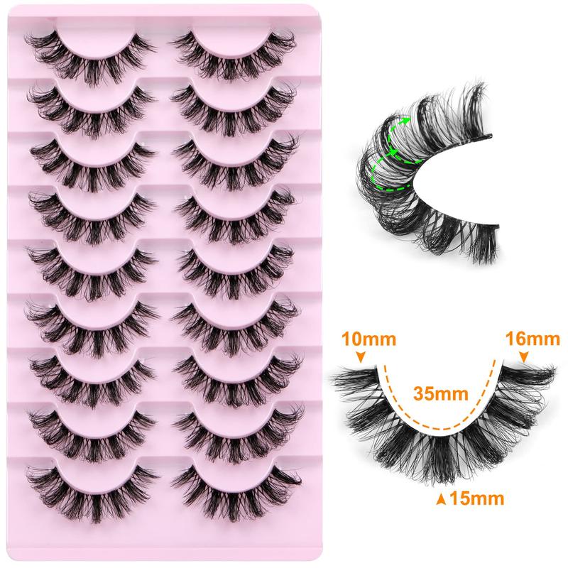 9 Pack Lashes Clear Band False Eyelashes Natural Look D Curl Curly Fake Lashes Strip Faux Eyelashes