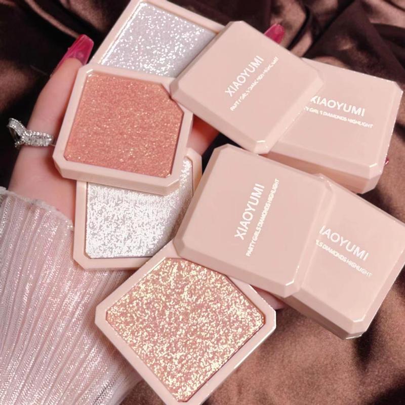 2 Color Highlight Makeup Palette, 2 in 1 Glitter Highlighter Makeup Highlighter, Shimmering Pearly Makeup Powder, Facial Contouring Makeup Products