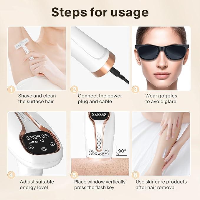 Laser Hair Removal Device, Customized Mode, Comfortable, Permanent Hair Removal Female Epilator, Portable Body Razor for Face, Underarms, Arms