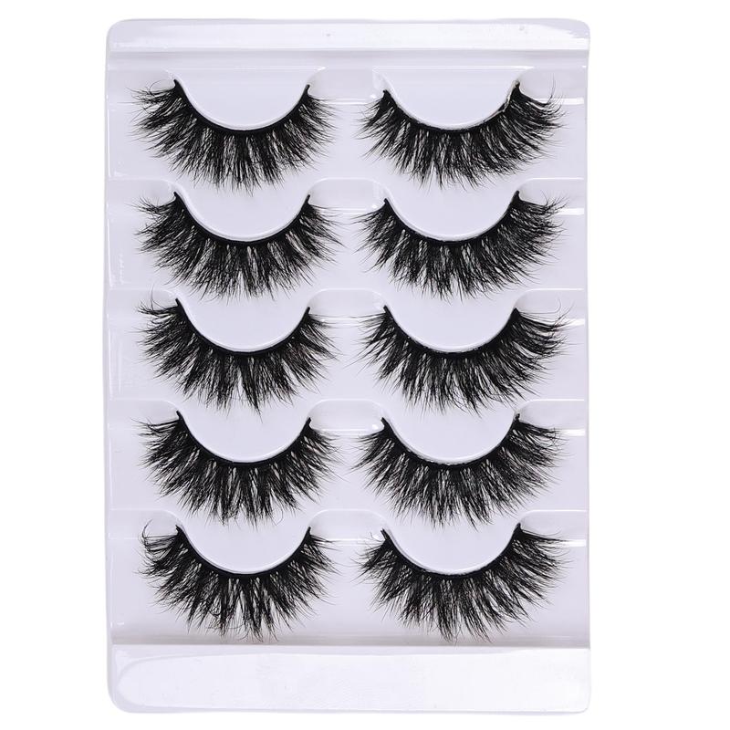 Fluffy False Eyelashes, 5 Pairs Wispy 6D Volume Faux Cluster Lashes, Natural Curling Eye Makeup Strip Lashes, Volumized False Eyelashes for Women and Girls, Christmas Gift