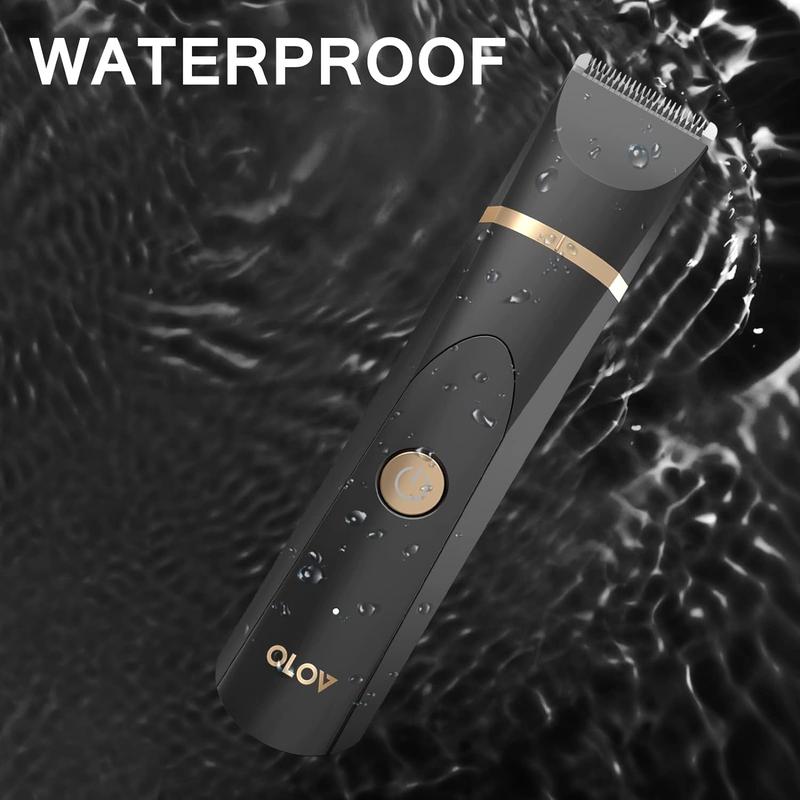 OLOV Electric Body Hair Trimmer - Groin Trimmer for Men - Bikini Trimmer Women - Wet Dry Shaver Groomer, Replaceable Ceramic Blade Heads, USB Recharge Dock, Waterproof Hygiene Razor, Black