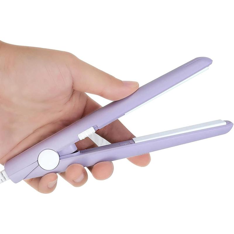 Mini Hair Straightener 2 in 1 Straight and Curly Hair Flat Iron Ceramic Tourmaline Plate 100-240V 20W US Plug (Purple)