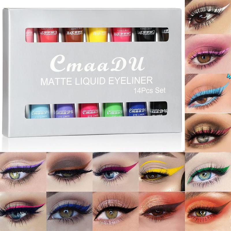 Matte Liquid Eyeliner Set, 14pcs set Liquid Eyeliners, Professional Eyeliner Sticks for Makeup, Eyeliner Shades, Quick Drying Eyeliner Pen with Precise Tip, Cosmetic Tools, Stocking Fillers Gift