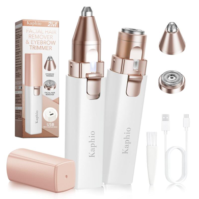 2-in-1 Rechargeable Facial & Eyebrow Hair Remover for Women – Painless Electric Face Shaver for Eyebrows, Lips, and Peach Fuzz with LED Light