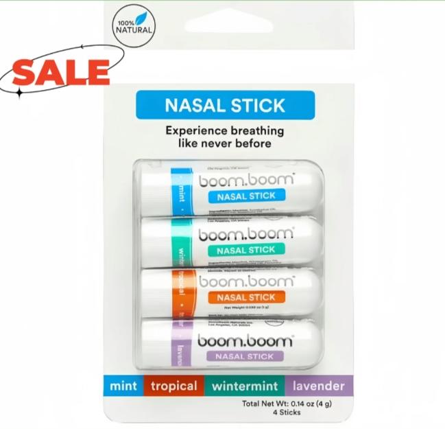 boom nasal stick (4 Pack) | Enhance Breathing  with Essential Oils + Menthol (Mint, Wintermint, Tropical) Healthcare