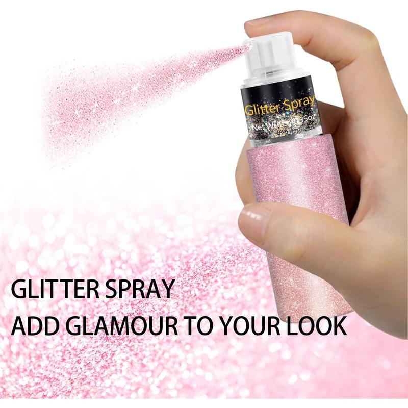 Hair and Body Glitter Spray, Holographic Glitter Highlighter Powder Spray, Face Hair Body Clothes Glitter Highlighter, Loose Glitter Spray Shimmer Powder Festival Rave Accessories, 10g (03# Pink)