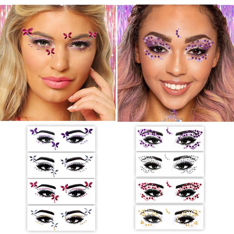 8 Sets Face Gem Stickers - Festival Face Jewels, Rhinestone Makeup Stickers, Body Gems for Parties, Raves & Cosplay