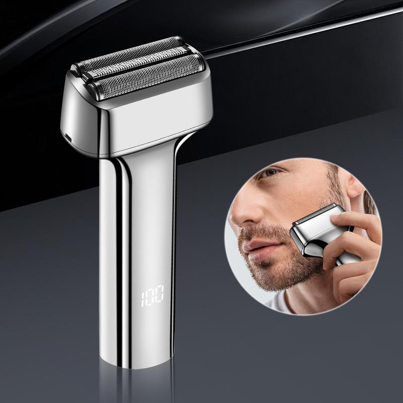 Rechargeable Electric Shaver, Waterproof Beard Razor with Digital Display & Removable Blade, Men's Grooming Tool for Home Travel