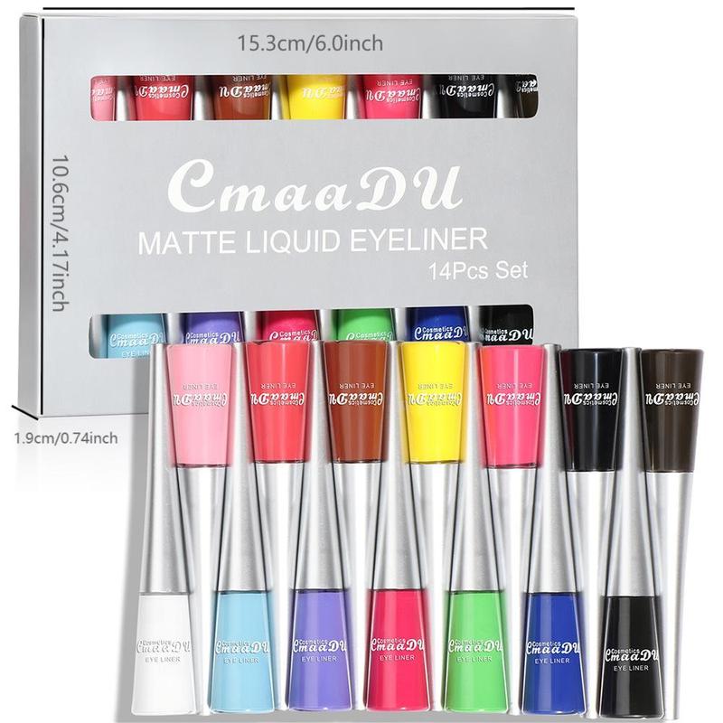 Matte Liquid Eyeliner Set, 14pcs set Liquid Eyeliners, Professional Eyeliner Sticks for Makeup, Eyeliner Shades, Quick Drying Eyeliner Pen with Precise Tip, Cosmetic Tools, Stocking Fillers Gift