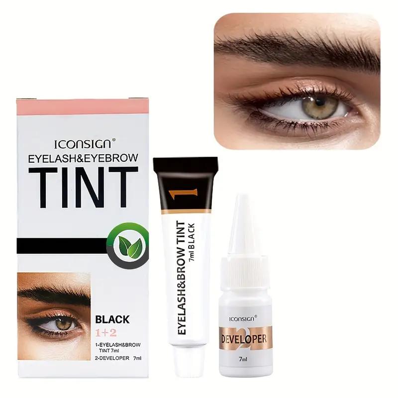 Semi-Permanent Eyelash Eyebrow Tint Kit 2 in 1 Waterproof Quick Tint Eyebrow Enhancement Long Lasting Black Brown Eyebrow Cosmetic Makeup