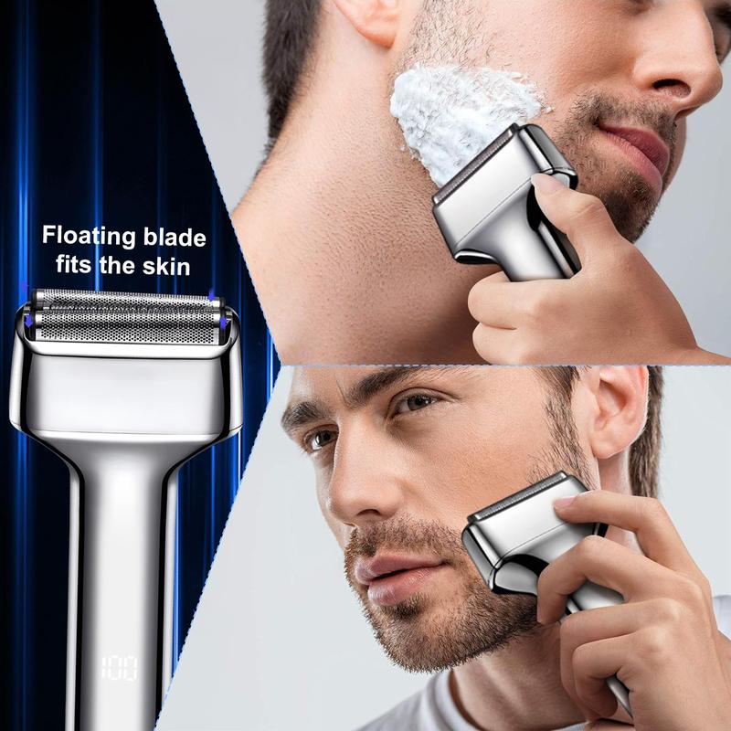 Rechargeable Electric Shaver, Waterproof Beard Razor with Digital Display & Removable Blade, Men's Grooming Tool for Home Travel