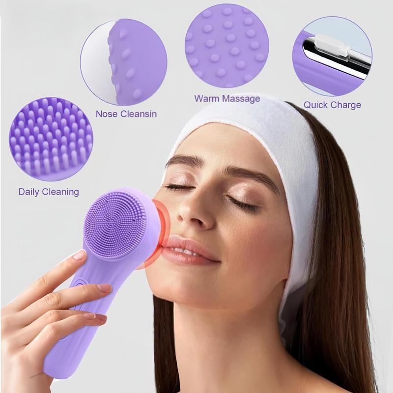 Rechargeable Hot Compress Massage, Silicone Facial Cleanser, Heatable Vibrating Face Scrubber with Massage, USB Rechargeable,Silicone Face Scrubber for Women & Men, Comfort Face Care Products, Holiday Gift