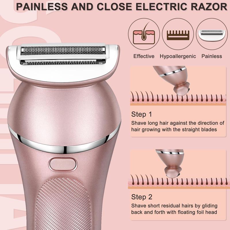 3-in-1 Electric Shaver for Women, 1 Set Electric Razor for Arm Leg Armpit Bikini, Cordless Rechargeable Hair Remover, Electric Epilator, Ipx7 Waterproof Wet & Dry Use, Christmas Gift, Fall Essentials, Ideal Winter Gift