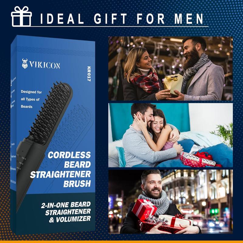 VIKICON Beard Straightening Heat Brush for Men: Cordless Beard and Hair Straightener Hot Comb, Mini & Anti-Scald & Auto Shut Off,Portable for Travel,Unique Gift for Him, Father's Day Gift ideal winter usb rechargeable portable hair electric hair trimmer