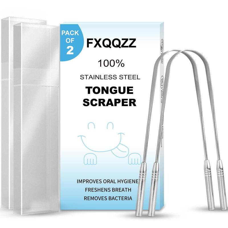 Stainless Steel Tongue Scraper Set with Storage Box, 2pcs Tongue Scrapers & 2pcs Storage Box, Portable Tongue Cleaner for Travel, Oral Care Tool for Fresher Breath