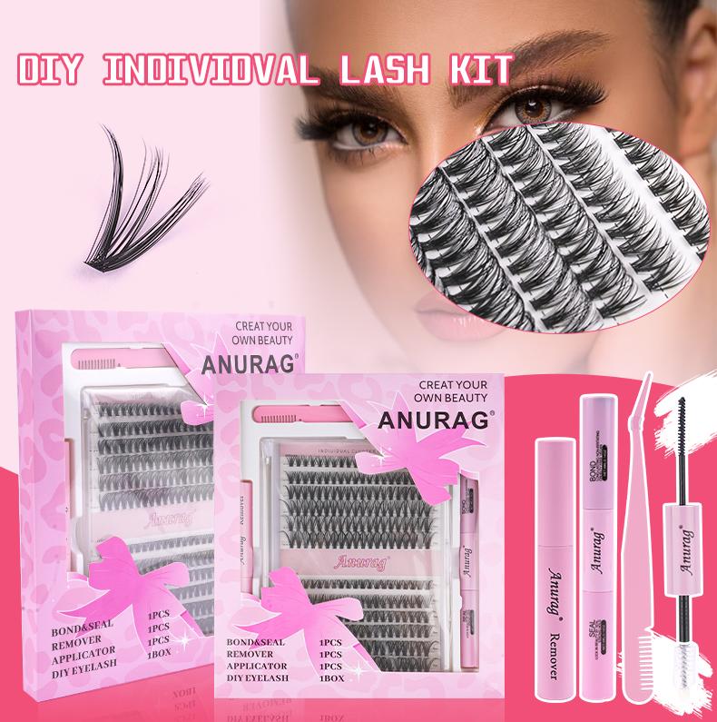 DIY Cluster Eyelash Extension Kit, 240Pcs Eyelash String Eyelash Extensions 9-17mm, Eyelash Bonding and Sealing, Eyelash Tweezers, Eyelash Remover At Home Makeup Eyelash Extensions Cosmetics，eyelashes extensions Mascara Cat Realistic Salon