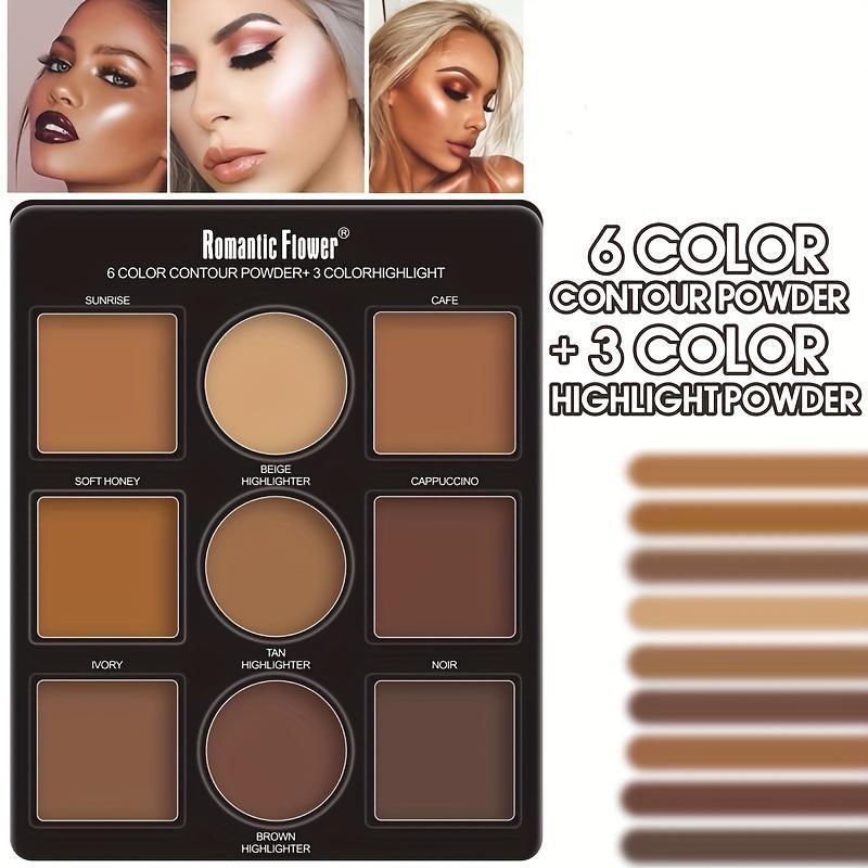 9 Color Highlighter Palette, Waterproof & Sweatproof Highlighter Palette, Multifunctional Contour Palette, Makeup Palette for Women