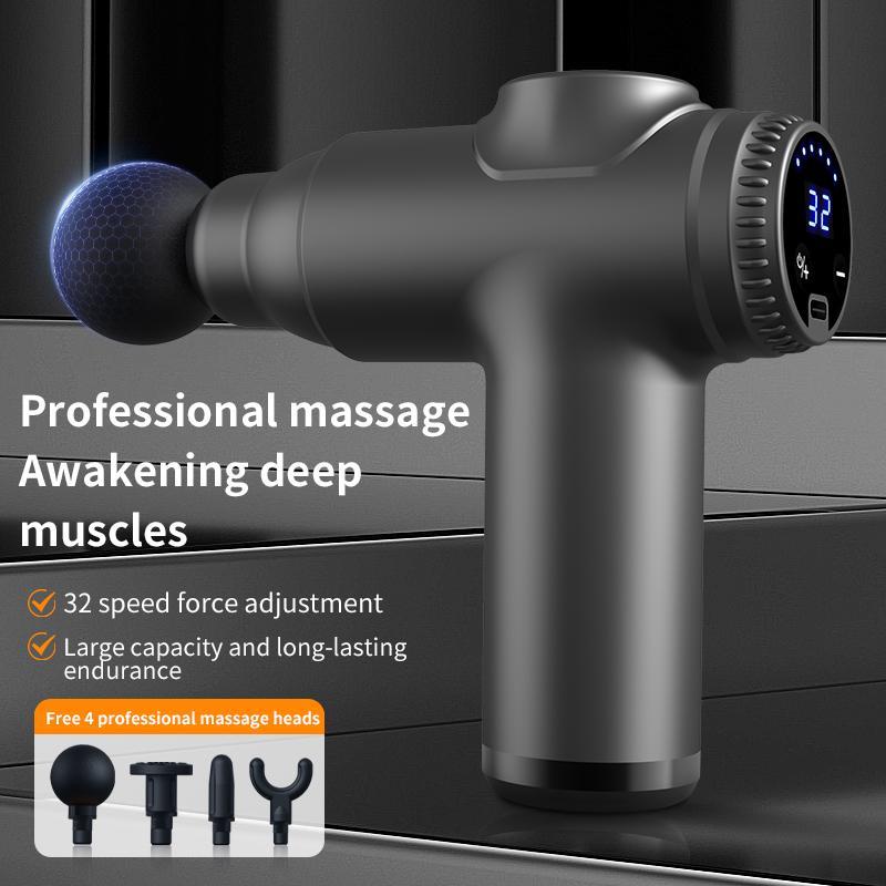 Rechargeable 32-speed LCD Massage Gun, 4 Interchangeable Massage Heads, Deep Tissue Impact Electric Muscle Massager for Full-body Muscle Massage