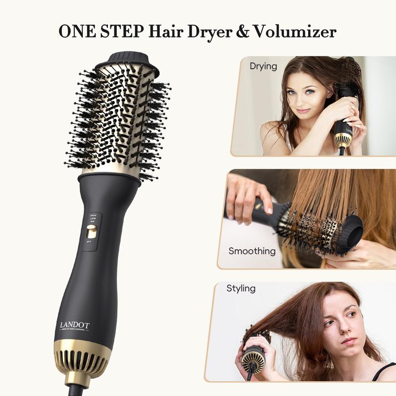 LANDOT Hair Blow Dryer Brush and Volumizer, One-Step Hot Air Brush for Drying, Volumizing Smooth Plug Salon Titanium 