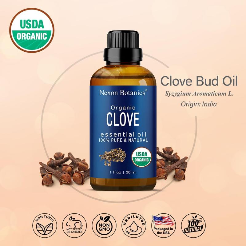 Organic Clove Essential Oil 30 ml - Pure, Undiluted - Clove Oil for Tooth Ache Ease - Soothes Sore Muscles - Clove Bud Essential Oil for Teeth, Gums, Toothache, Skin Use and Hair Care