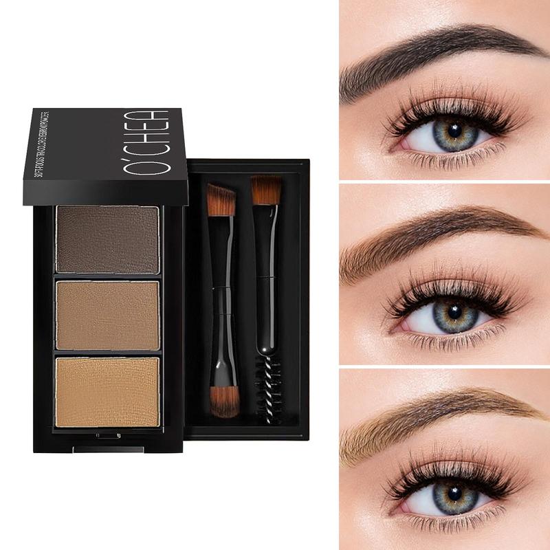 3-color Eyebrow Powder Palette with Brush, 1 Box Long Lasting Waterproof Eyebrow Powder, Professional Eye Makeup Products for Women