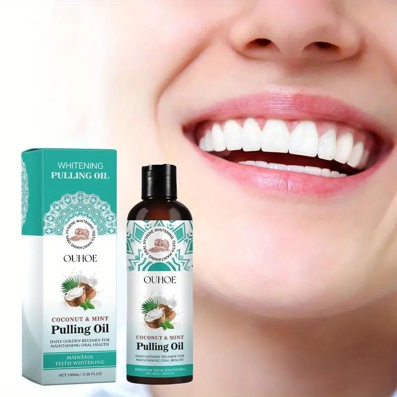 Coconut Oil Pulling Mouthwash Set, 4 Counts set Including 1 Count Mouthwash & 3 Counts Tongue Scraper, Oral Care Product for Men & Women, Christmas Gift