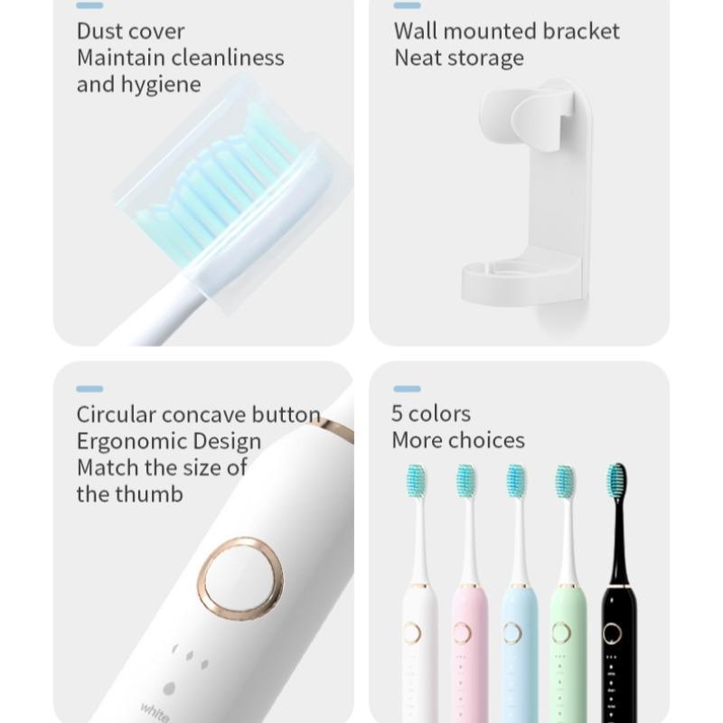 High Vibration Sonic Electric Toothbrush Set, 1 Set IPX8 Waterproof Fast Charge Toothbrush & Replacement Brush Heads, Daily Oral Care Product